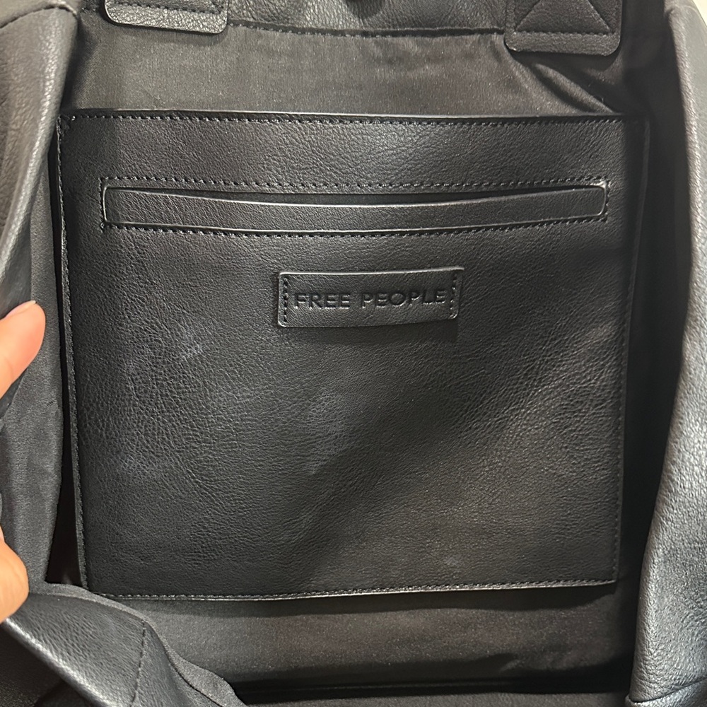 Free People Black Leather Tote with Dual Straps and Subtle Hardware - Picture 2 of 11